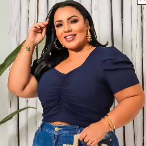 Blusinha Feminino  Cropped Plus Size Manga Suplex Canelado