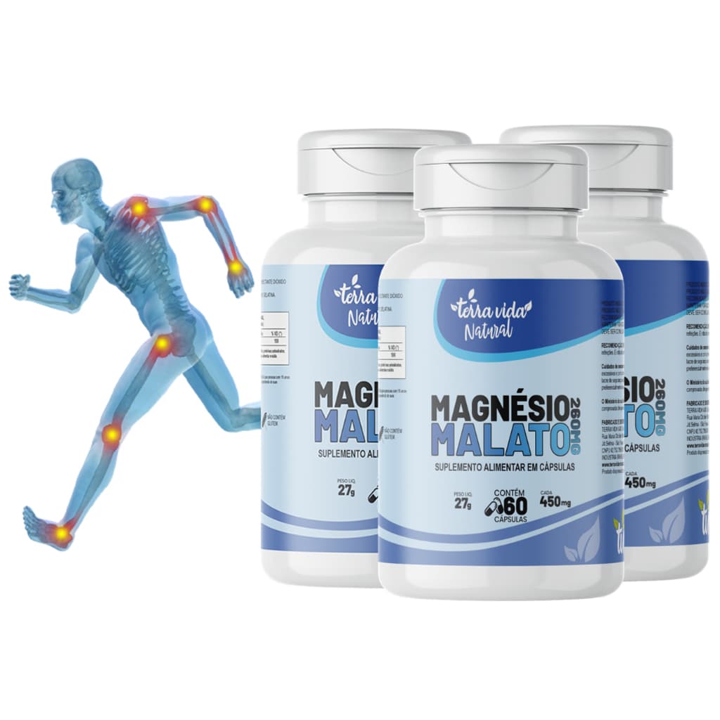Kit com 3 Magnésio Malato - DIMALATO Puro 100% Original