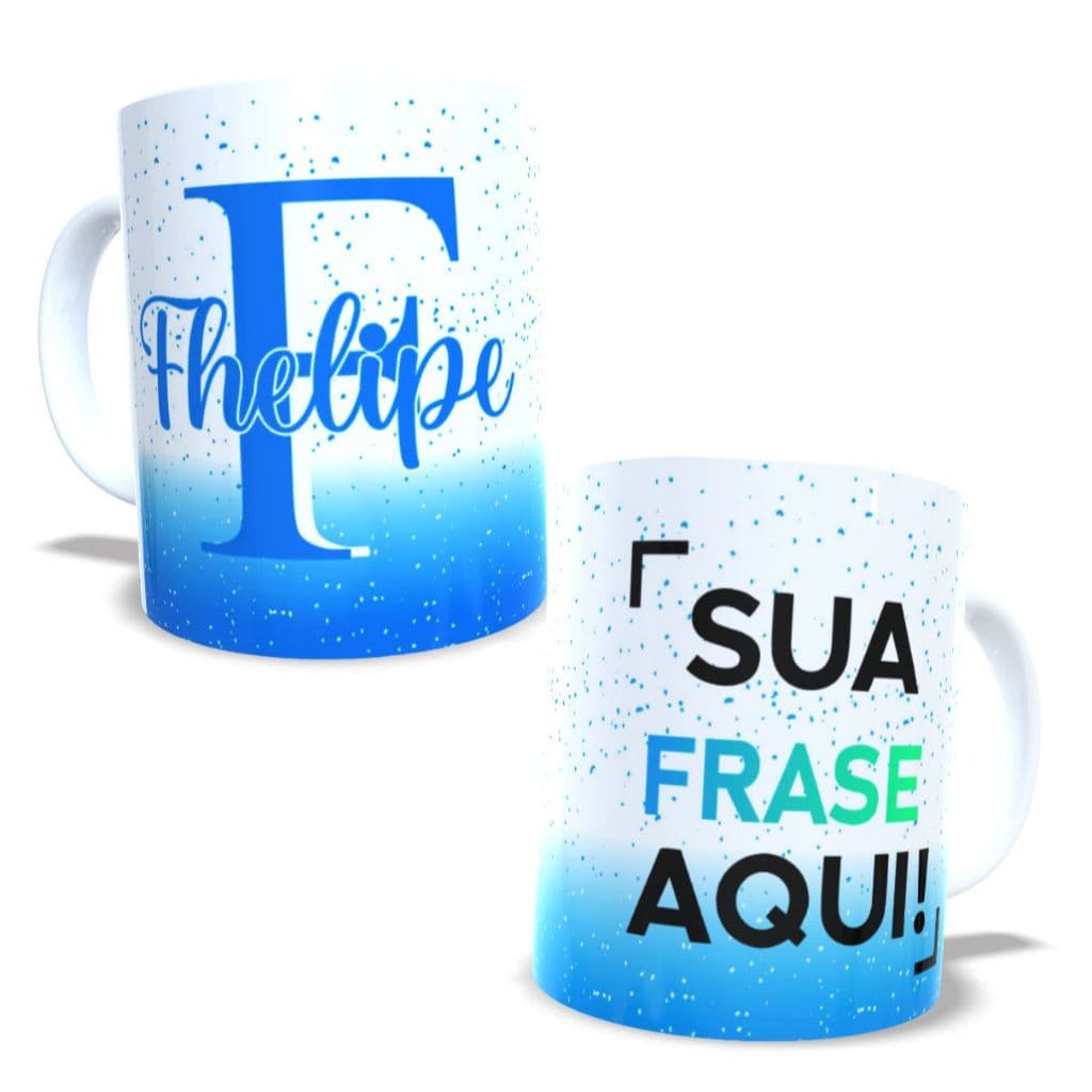 Caneca  Masculina Inicial e Nome -Porcelana Personalizada Presente Criativo  Temos Todas as Letras Iniciais azul e preta