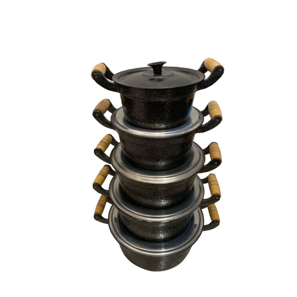 Jogo de Panelas de Aluminio com 05 Panelas, Craqueada Preta, Anel
