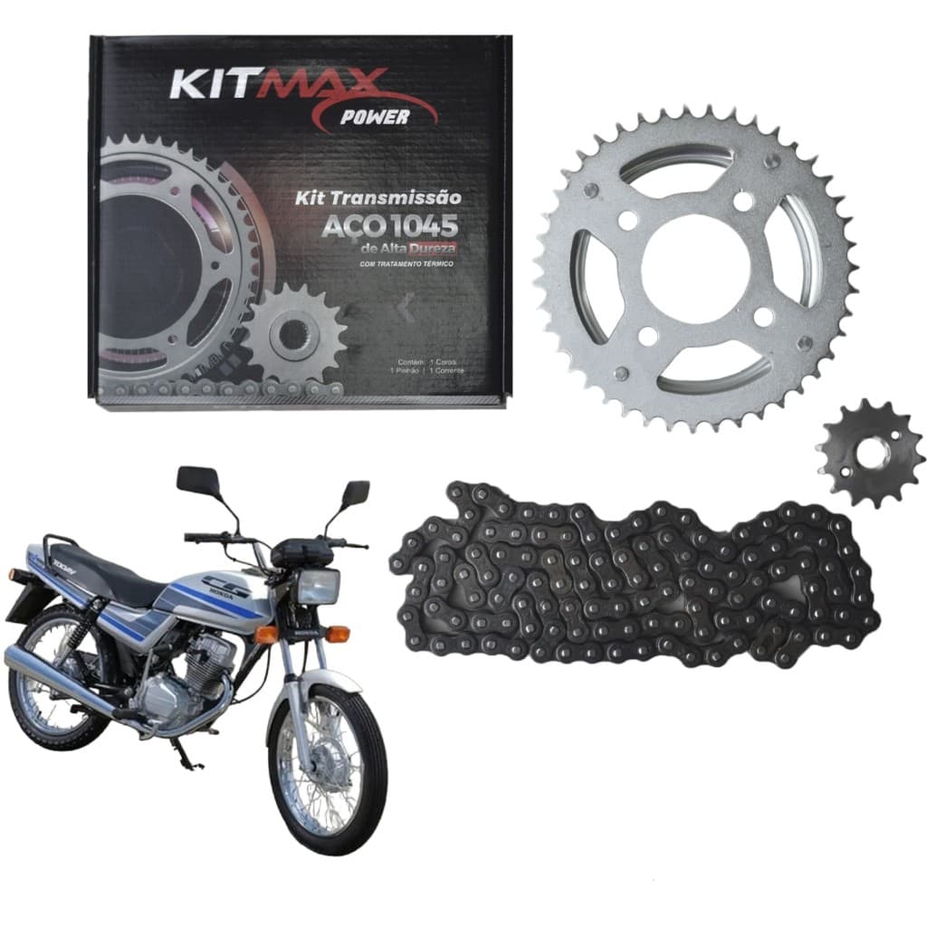 kit Transmissão Relação CG 125 Today Titan 125 Ano 83 a 95 Aço 1045