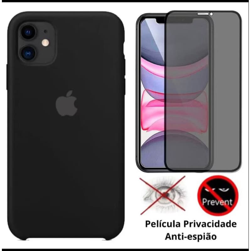 Kit 2em1 Capa + Pelicula Para iPhone 11 - Case Silicone Aveludada + Pelicula Privacidade 3D 5D