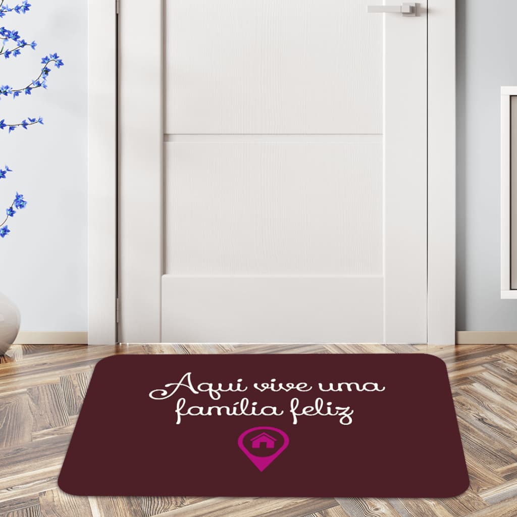 Tapete de Porta Aqui Mora Uma Família Feliz Antiderrapante Emborrachado Direto de Fabrica.