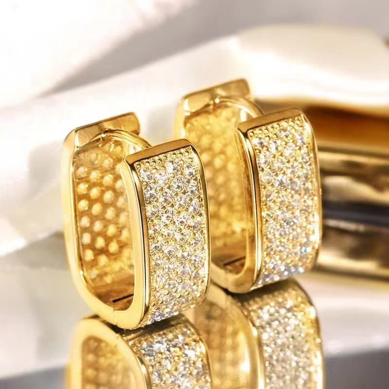 Brincos Coreanos De Moda CZ Hoop Brilhante Para Mulheres Metal Ouro Luxo Prata Cor Simples Versátil prata 925 e ouro 18k