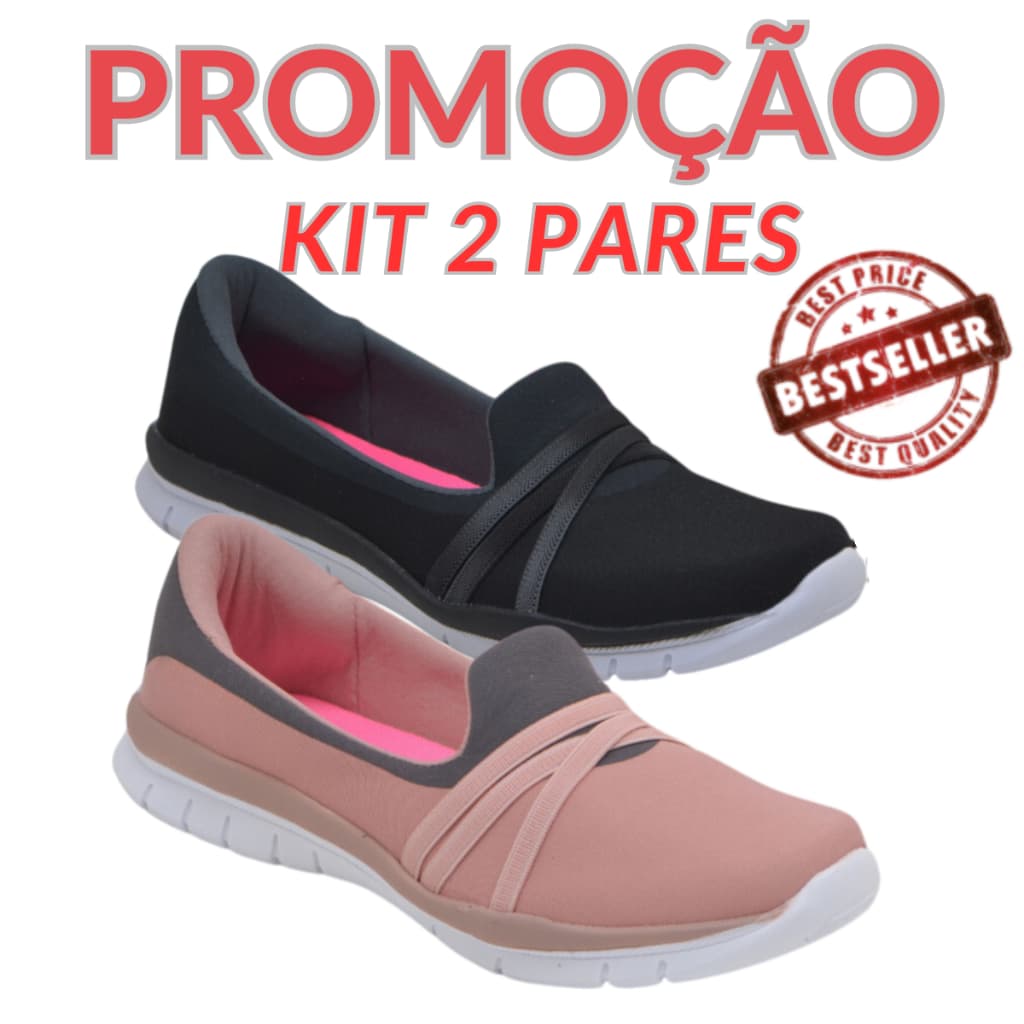 Kit 2 Tênis Femininos Esportivo Casual Ortopédico Mega Confortável