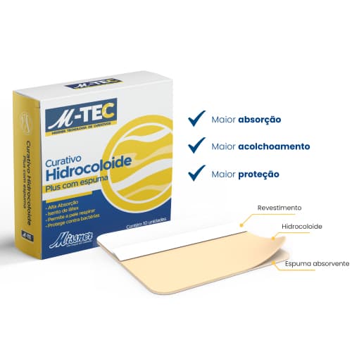 Curativo Hidrocoloide Plus Com Espuma M-Tec 10cm X 10cm Cx Com 10un