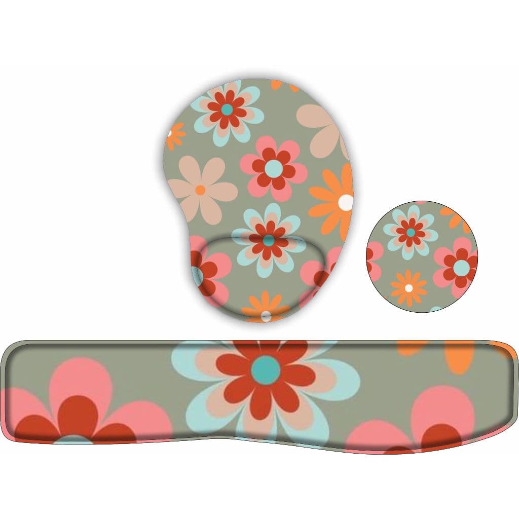KIT Mouse Pad + Apoio de teclado + porta copo Flores Fofas