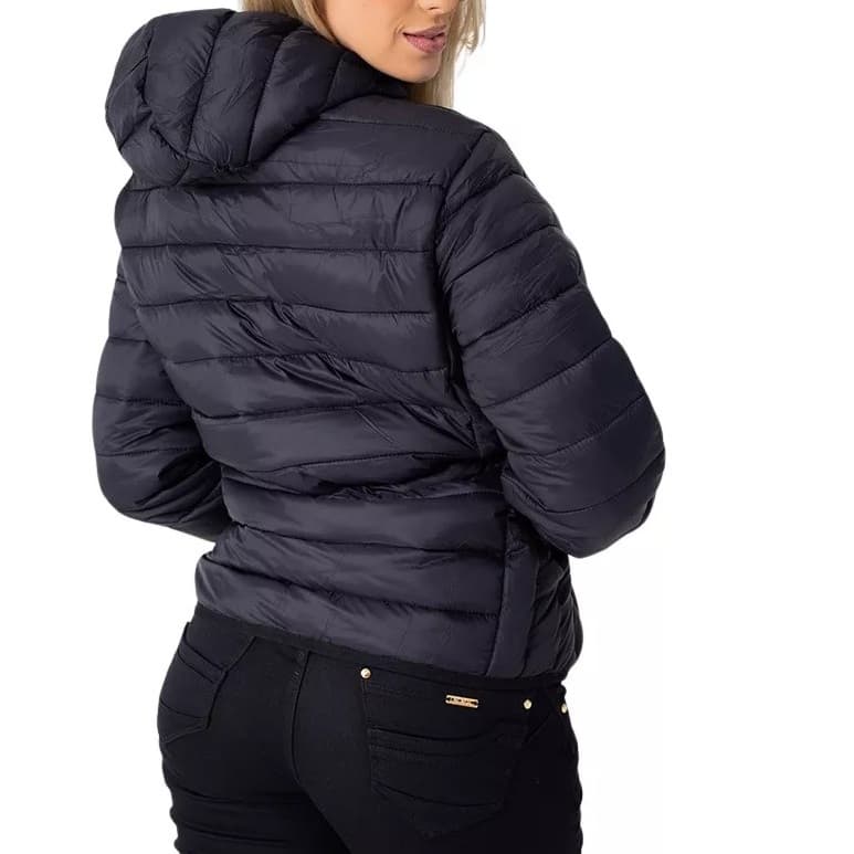 Casaco Jaqueta Bobojaco Puffer Capuz Removível Bolsos Internos Feminina