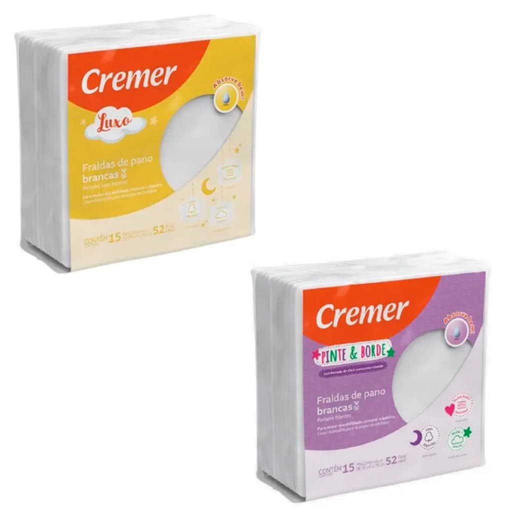 Kit Fralda Pinte e Borde 15 unidades + Fralda Luxo 15 unidades
