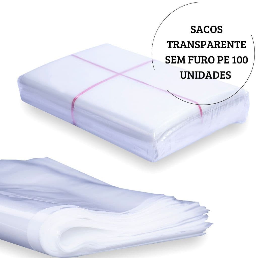 Saco Plástico PE 60X80 CM Transparente 100 unidades Espessura 0,06mm