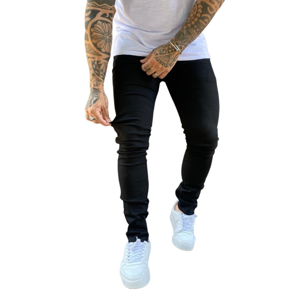 Calça Jeans Masculina Preta Slim Skinny Original com Elastano