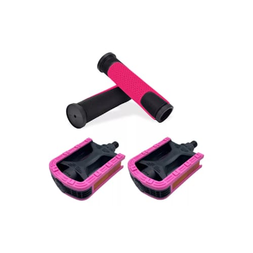 KIT BICOLOR PEDAL & MANOPLA: PEDAL ROSCA FINA 1/2" BICOLOR EXPORT METALCICLO COM REFLETOR + MANOPLA DE BORRACHA