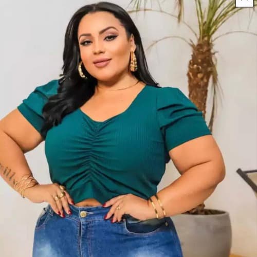 Blusinha Cropped Plus Size Feminino Manga Suplex Canelado