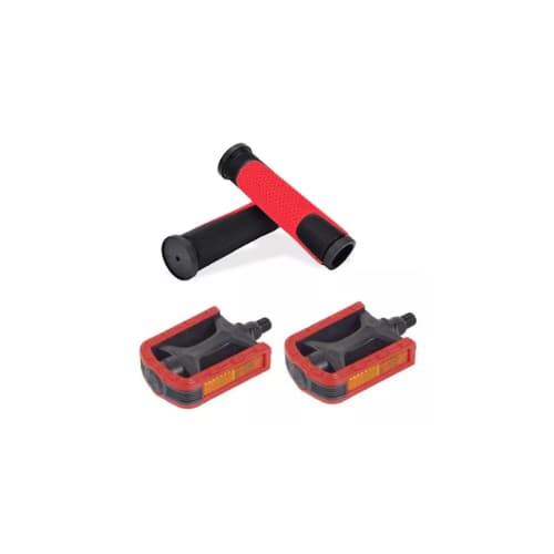 KIT BICOLOR PEDAL & MANOPLA: PEDAL ROSCA FINA 1/2" BICOLOR EXPORT METALCICLO COM REFLETOR + MANOPLA DE BORRACHA GTA