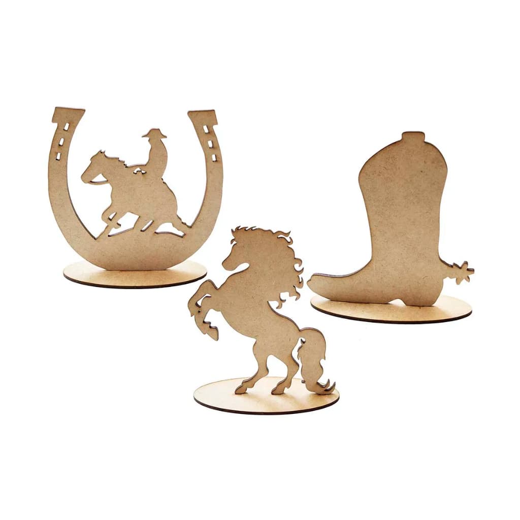 Kit 12 centros de Mesa Mdf Country Bota Cavalo Ferradura