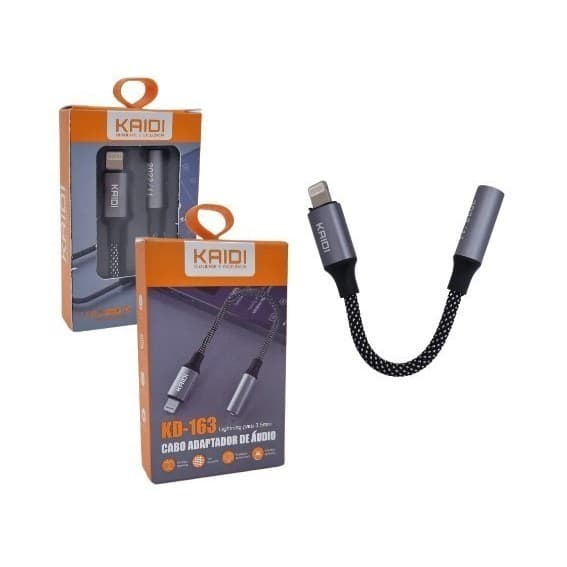 Cabo Adaptador de Áudio Lightning iPhone para P2 Kaidi KD-163 E KD-160