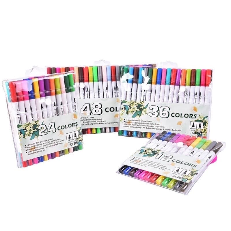 Caneta Brush Pen Kit Com 12/24/36/48 Cores com ponta dupla pincel estilo brushpen e ponta fina