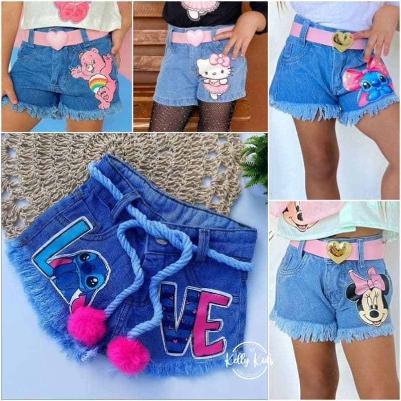 short jeans infantil feminino personagens