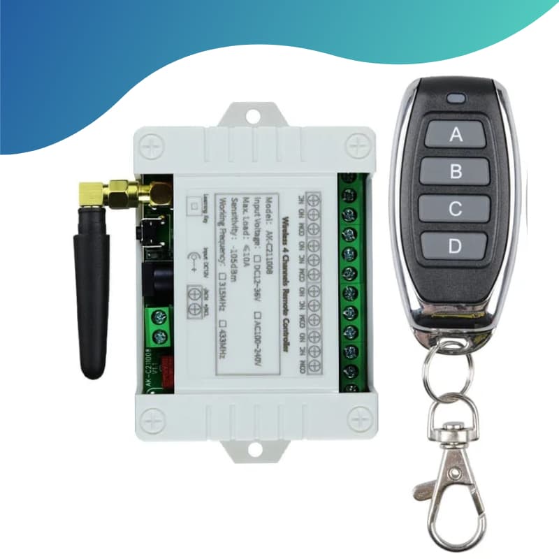 Transmissor e Receptor 433MHz com controle remoto 4 canais