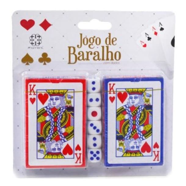 Baralho de plástico com dois jogos com 108 cartas/ 54 cartas cada/ Com seis dados/ seis dado