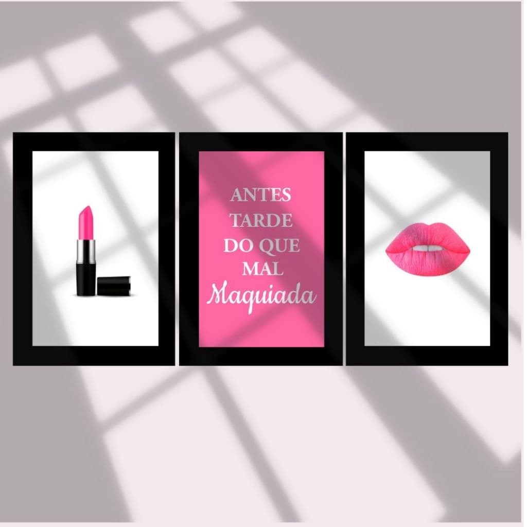 Placa quadro decorativa/Kit com 3 peças!! de maquiagem rosa pink, decoração de quarto, decoração de salão, maquiagem