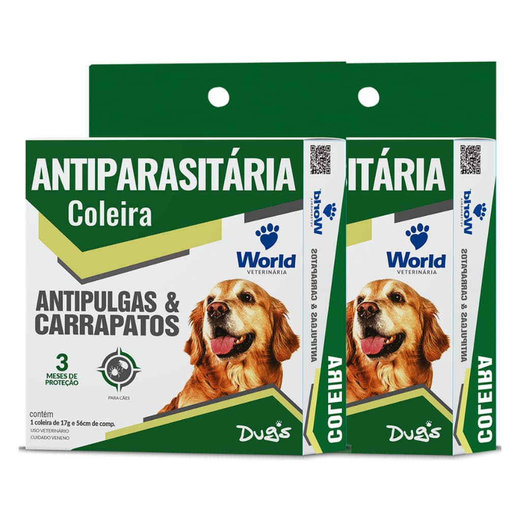 Coleira Antipulgas e Carrapatos Para Cachorro Dugs 56cm x 2 Unidades