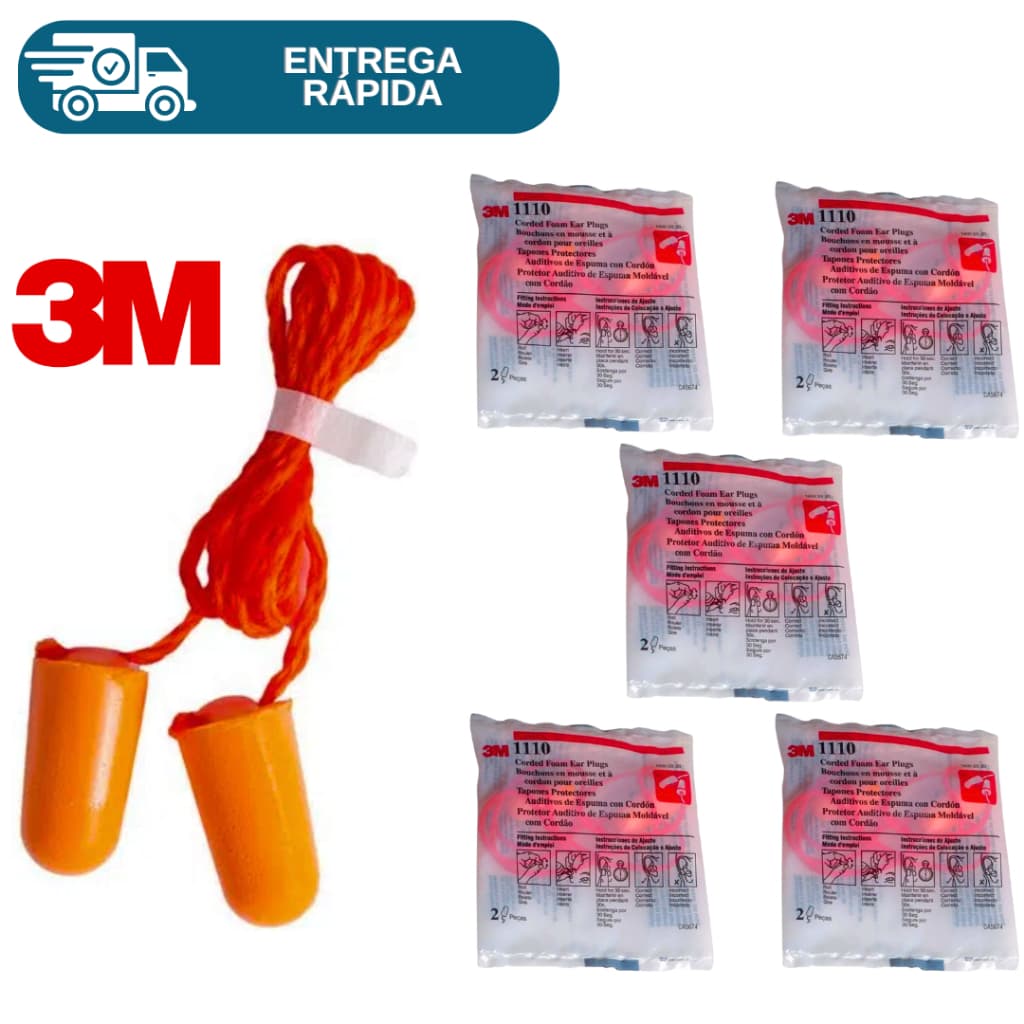 Kit 5 Protetor Auricular Plug De Espuma 3M 1110 Com Cordão Abafador Tampão Ouvido Para Dormir Envio Ja