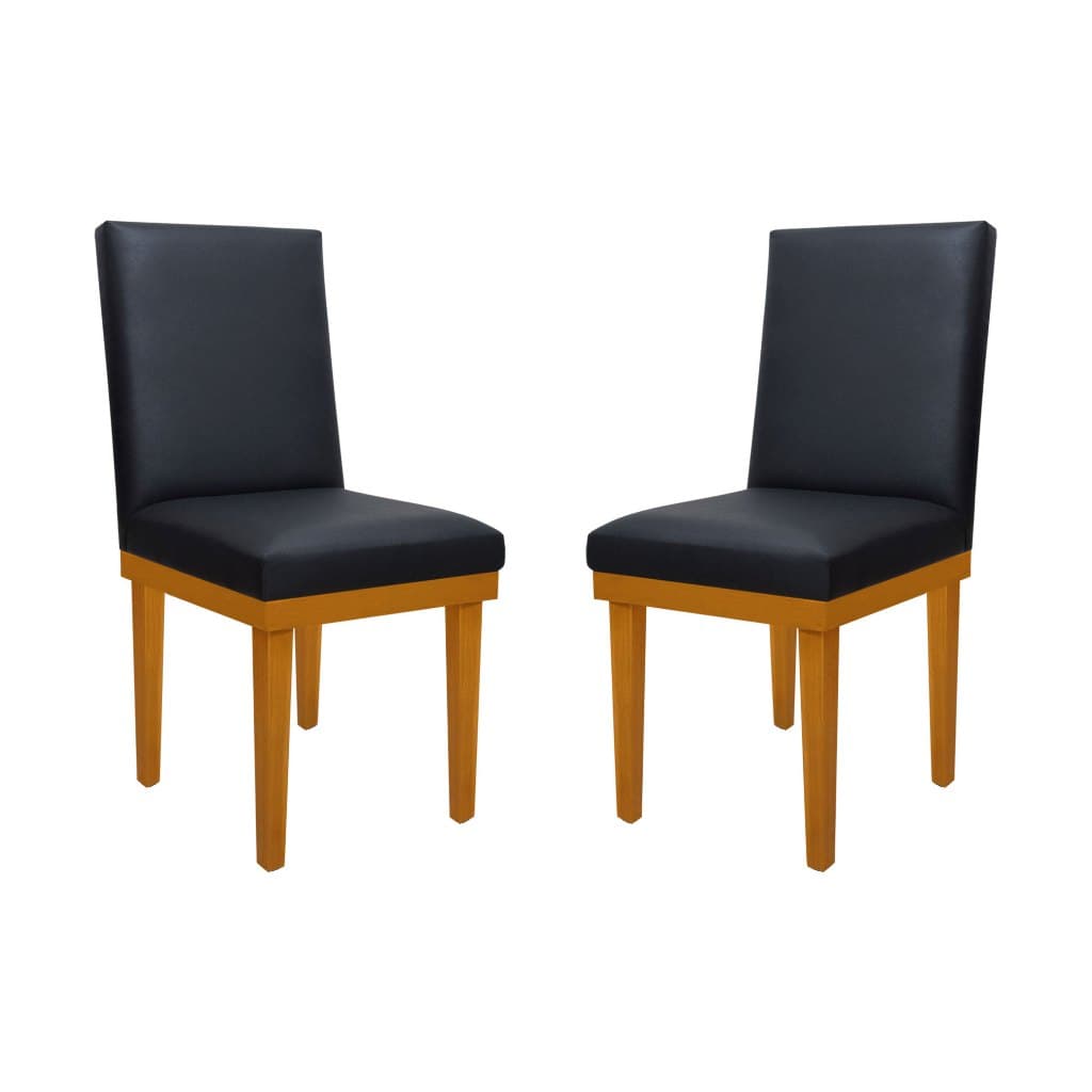 Kit 2 Cadeiras Mesa De Jantar Reforçada Luxo Corino Preto