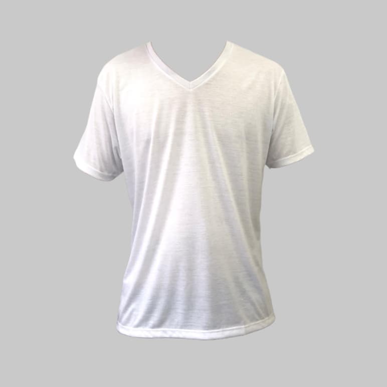 Camiseta GOLA V branca 100% poliéster camisa masculina para sublimação