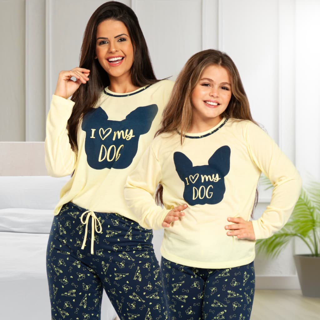 Kit 2 Pijamas Conjunto Feminino Mãe e Filha Inverno Calça e Blusa de Frio My Dog POPijamas