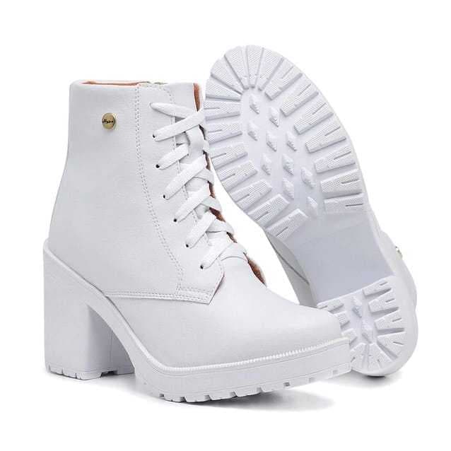 Bota Coturno Feminino Branca Zíper Lateral Tratorada Salto Grosso Blogueira Promoção