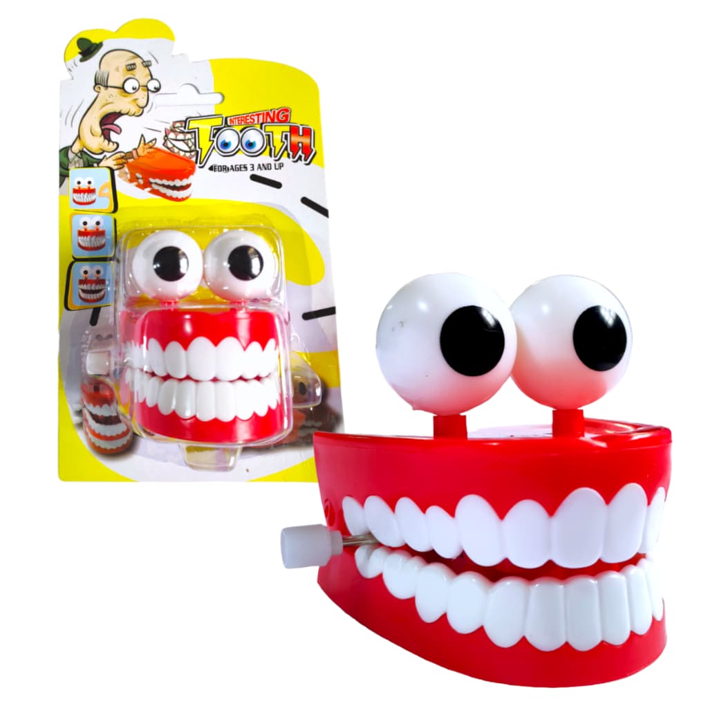 Brinquedo Dentadura Maluca a Corda Boca Divertida Dentes Olho Criança Brincadeira Pegadinha