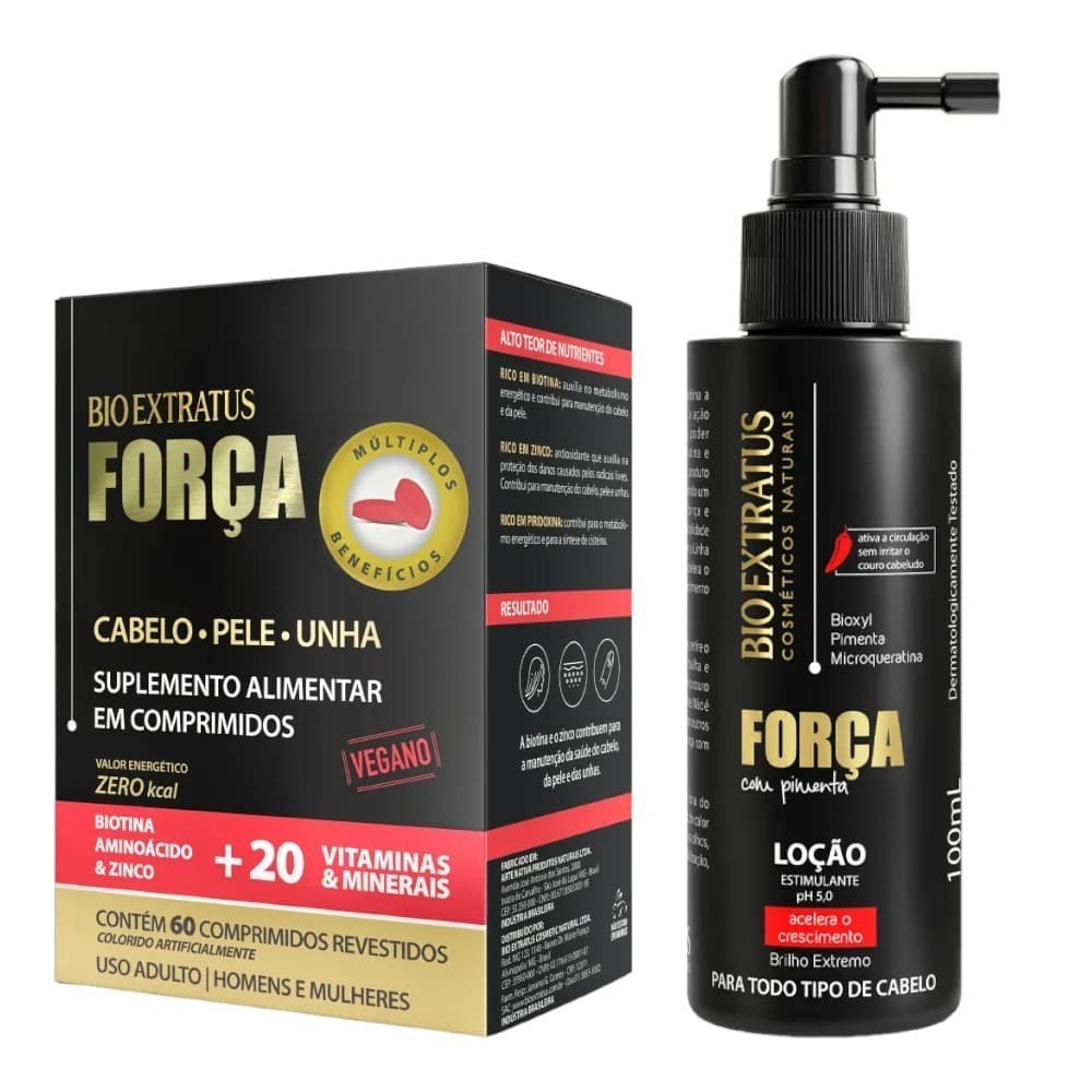 Kit Força com pimenta Bio Extratus 1 Loção 100ml 1 Suplemento/Kit Crescimento e Fortalecimento Capilar