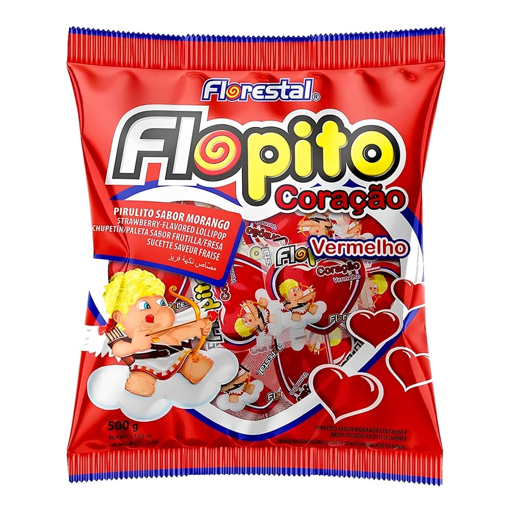 Pirulito Coração Vermelho Flopito C/ 50 500g ORIGINAL