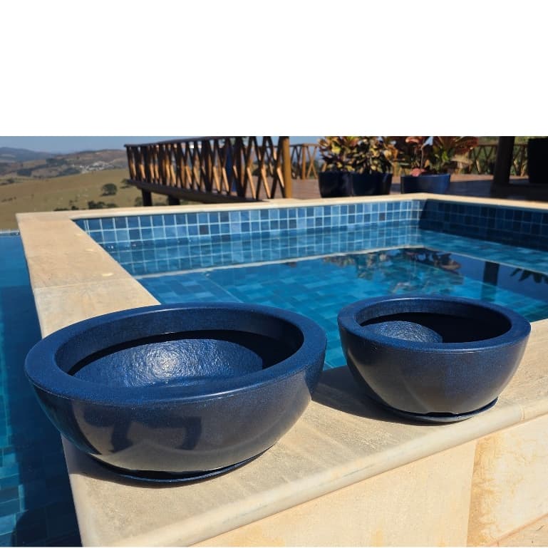 Kit com 2 Vasos de Plantas Decorativos Bacia Redonda Premium N1 e N2 com Prato coletor