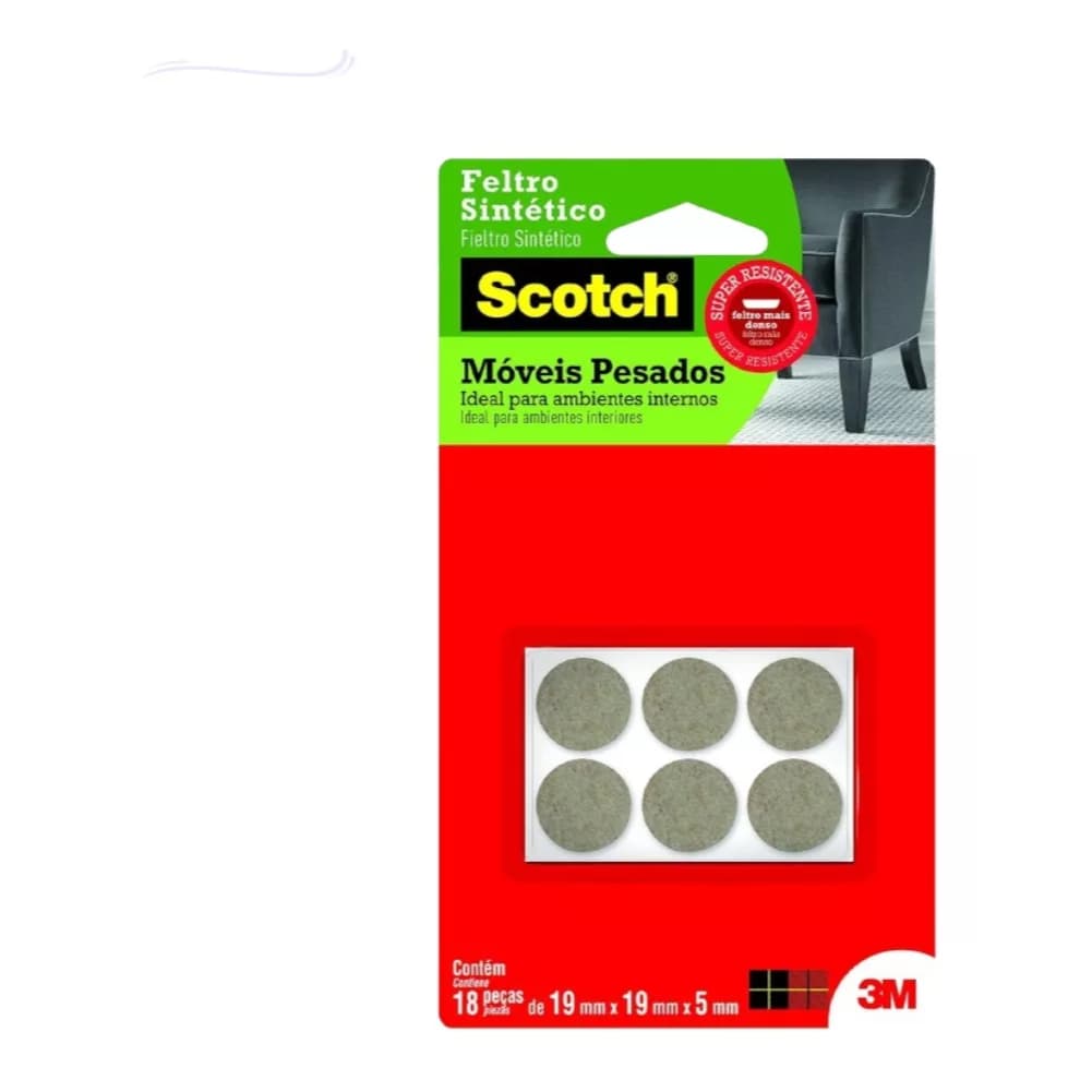 Feltro Protetor 19mm Sintético Adesivo Redondo Cadeira Sofá Anti-Risco Móveis Pesados 3M 18 Peças