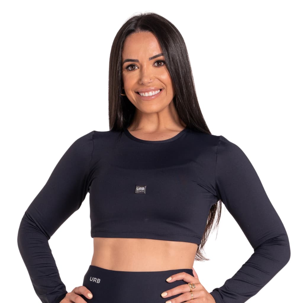 Blusinha Cropped  Manga Longa Supplex Moda Inverno cores lisas fitness
