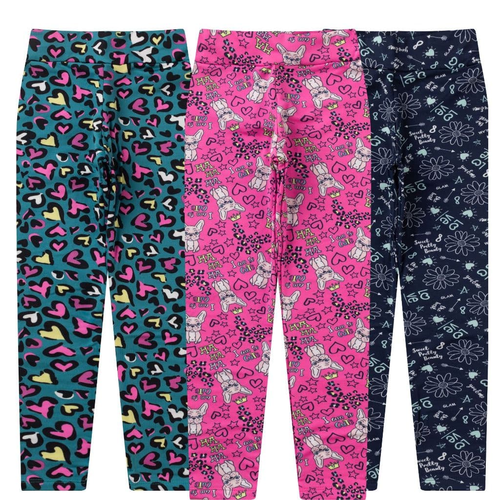 Kit 3 Leggings Estampadas Infantil e Juvenil 1 ao 16