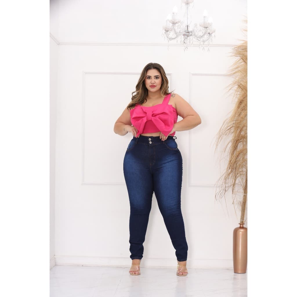Calca Jeans Feminina Plus Size Cintura Alta Com Lycra Strech