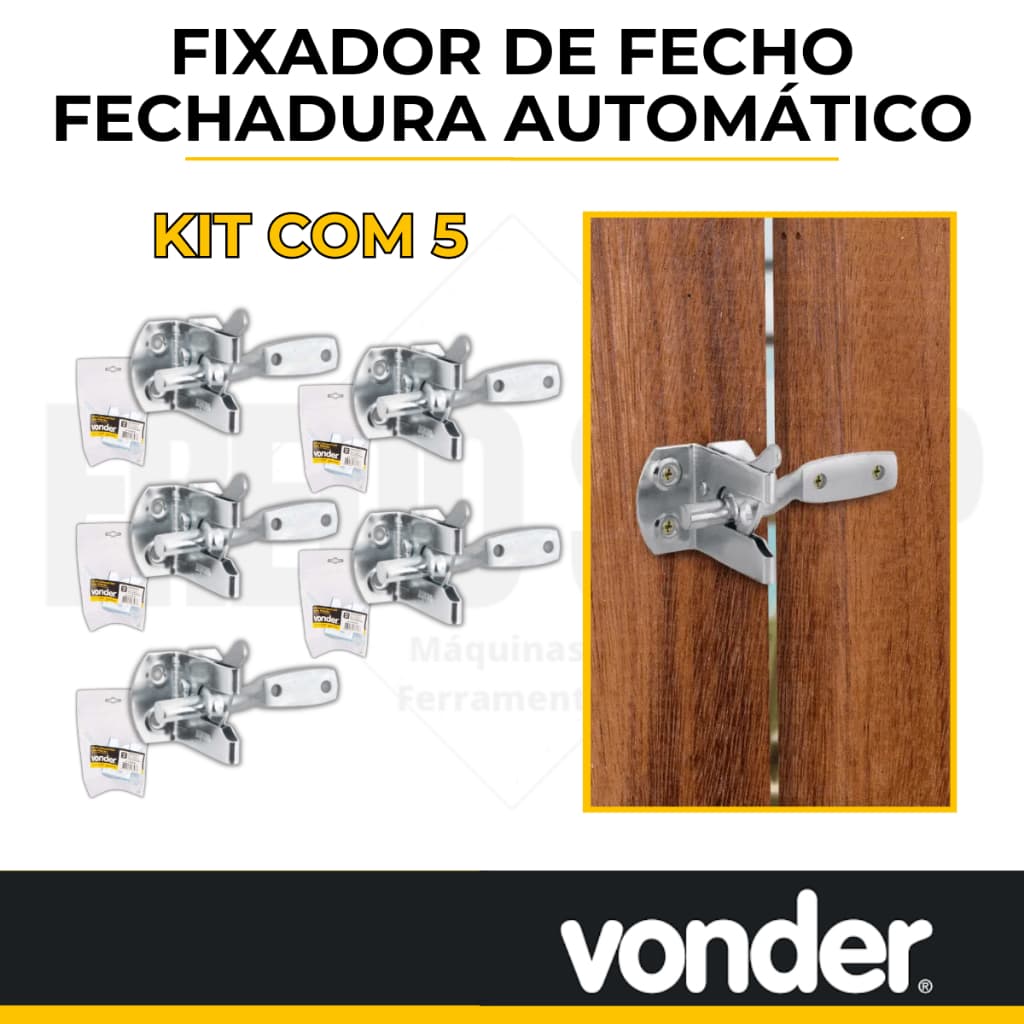 Kit 5 Fecho fechadura automático para portão, portas e janelas C/ parafusos zincado VONDER