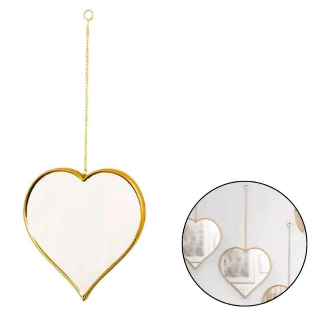 Espelho Decorativo Formato Coração/Gota Sala Quarto e Banheiro para pendurar 25cm com corrente