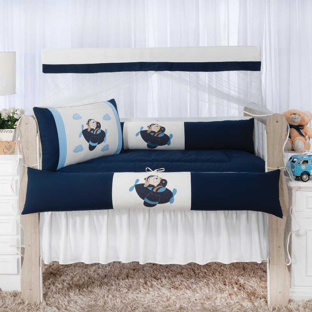 kit de berço americano urso aviador menino