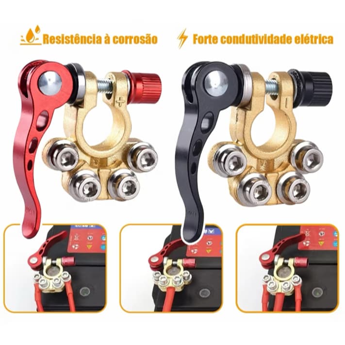 Terminal de Bateria Automotivo Com Engate Rápido e 4 Saídas 1 PAR