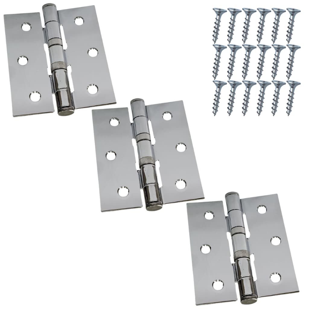 Kit 12 Dobradiças com rolamento reforçada para porta de madeira pesada cromada