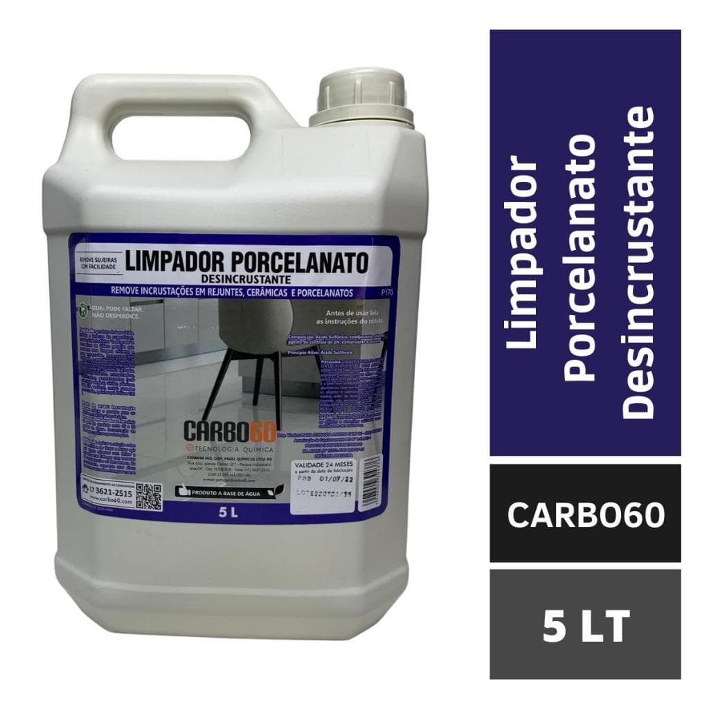 Limpador de Pisos Porcelanatos Acetinados Polidos Brilhantes Rejuntes Desincrustante Carbo60 5 LT