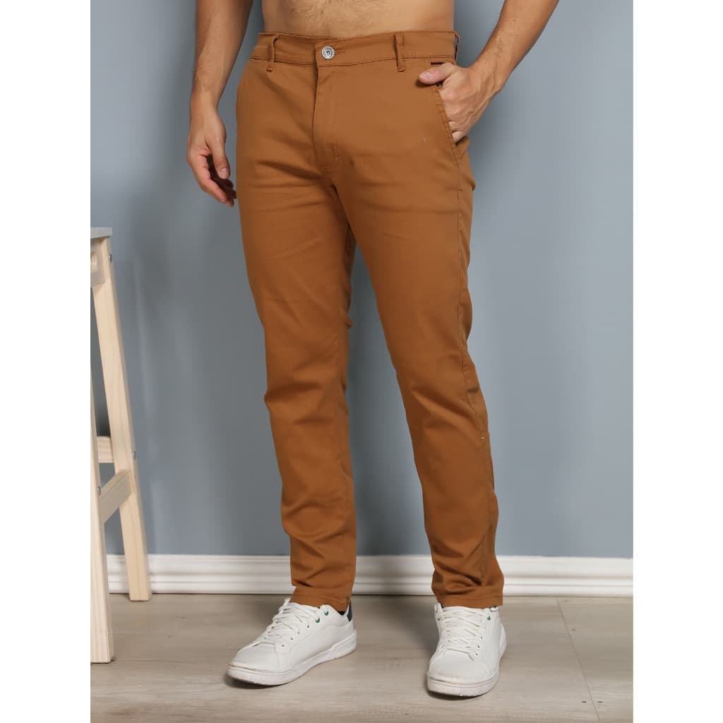 Calça sarja de cor CARAMELO bolso embutido bolso faca -Sport fino esporte
