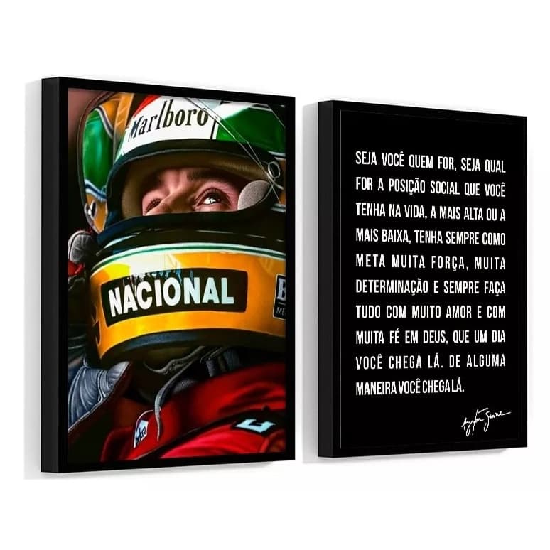 Kit 2 Peças Quadro Decorativo Ayrton Senna Com Frase Motivacional Quarto Sala Escritorio