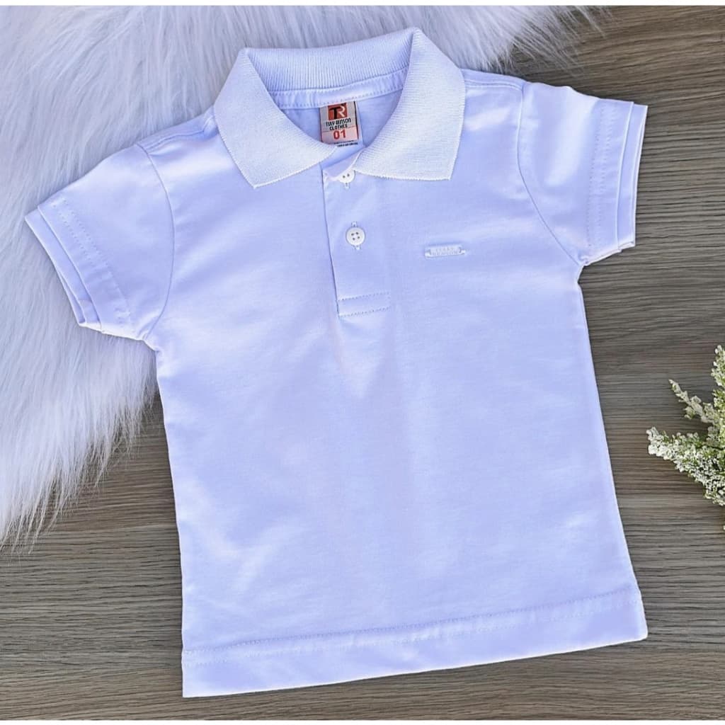 Camisa Polo Infantil Roupa de Bebê Menino Branca Batizado ou Festa