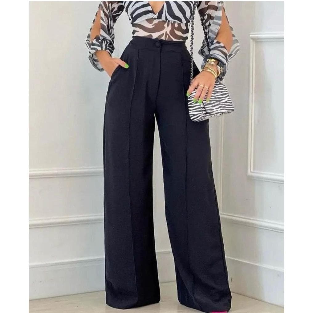 Calça Feminina Pantalona Duna Wide Leg Com Botão Bolso