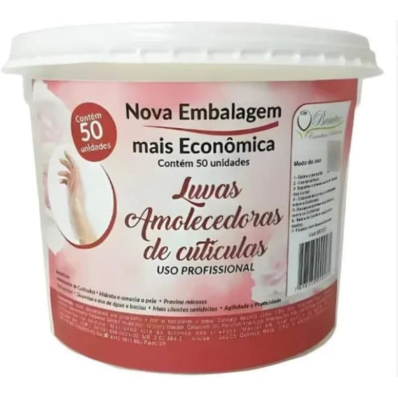 Luvas higiénicas e Amolecedoras de cutículas, hidrata e amolece as cutículas c/ 50 unidades